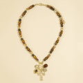 Wood Bead Cross Charm Necklace