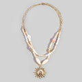 Layered Crystal & Pearl Beaded Sunburst Pendant Necklace