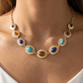 Sunburst Oval Cabochon Station Necklace