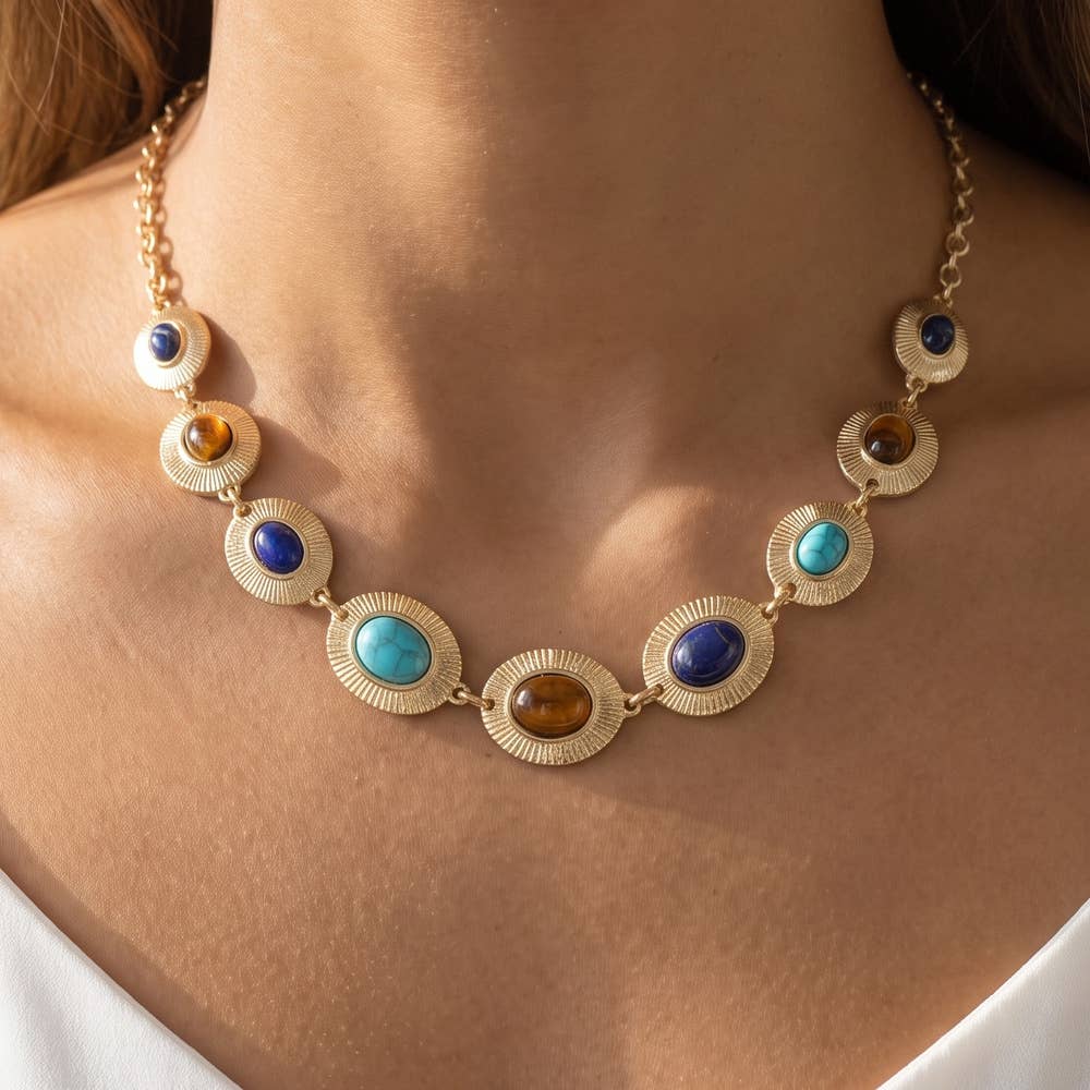 Sunburst Oval Cabochon Station Necklace