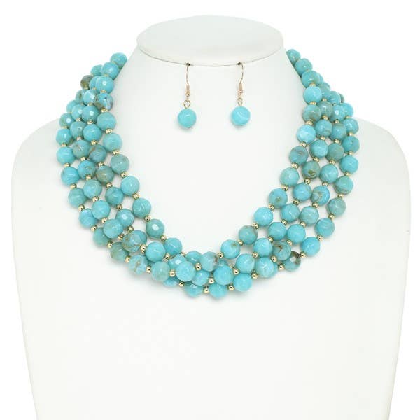 MULTI STRAND NATURAL GEMSTONE BEADED NECKLACE