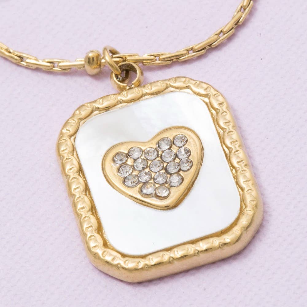 Mother Of Pearl Crystal Heart Pendant Necklace