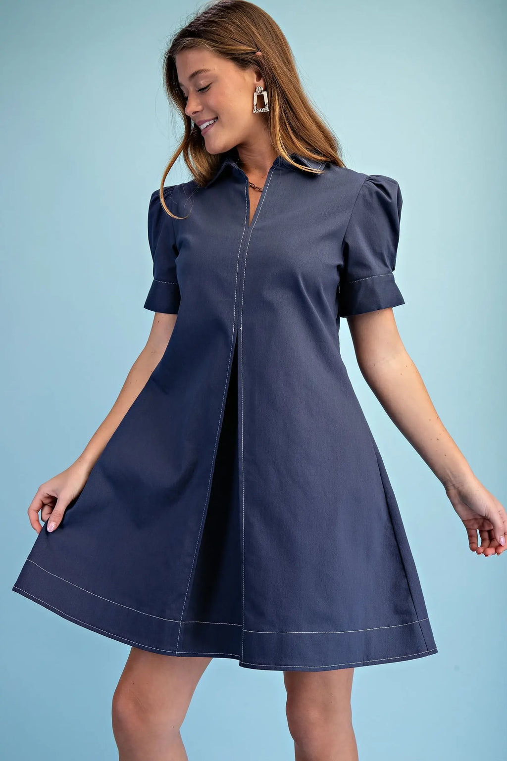 Collared Mini Dress in Navy
