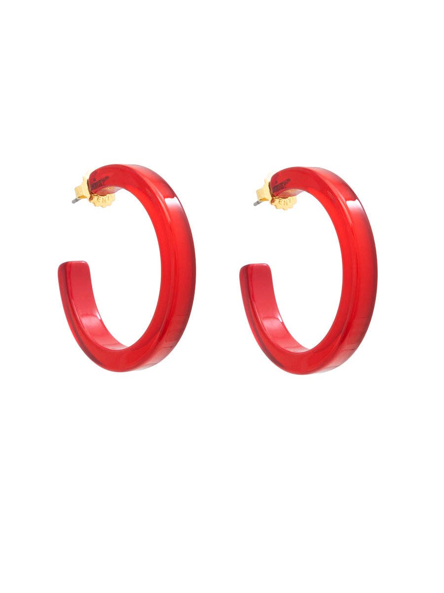 Medium Resin Open Hoop Earring: RED
