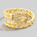 Pave Belt Buckle Chain Ring - Adjustable