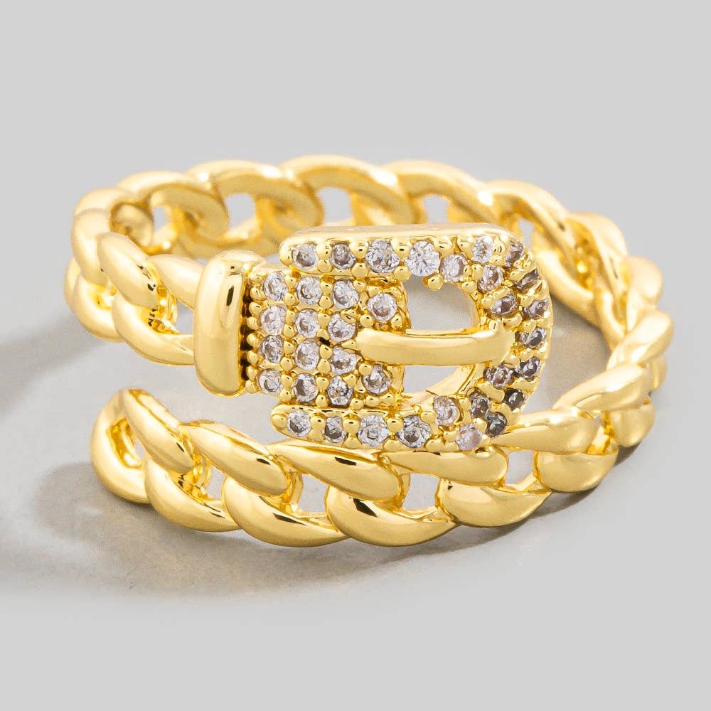 Pave Belt Buckle Chain Ring - Adjustable