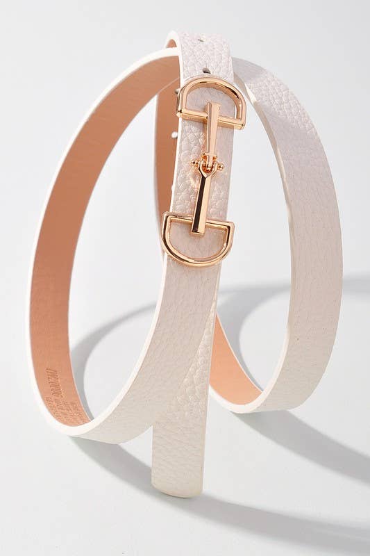 Horse Bit Buckle Skinny Belt White