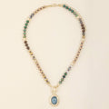 Bead Necklace With Oval Stone Pendant: Green