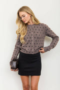 Polka Dot Button Down Cardigan: Taupe