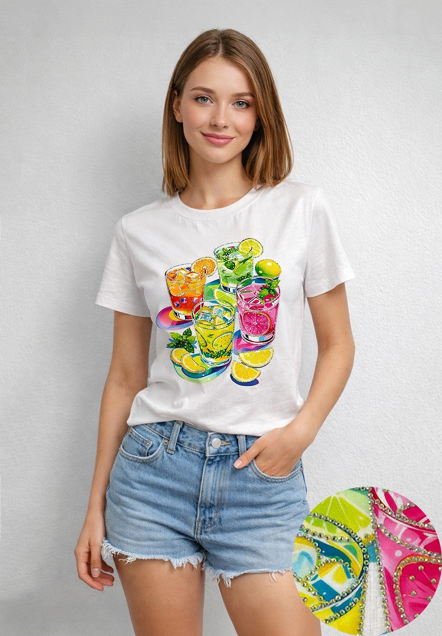 Rhinestone Lemon Cocktail Graphic T-shirt