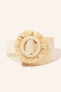 Circle Buckle Fringe Straw Belt
