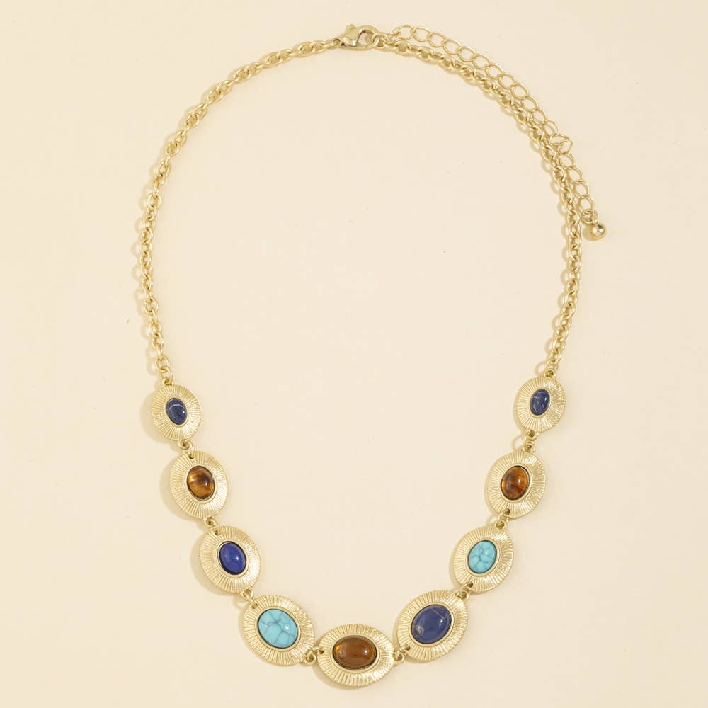 Sunburst Oval Cabochon Station Necklace