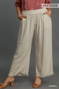 Frayed Hem Wide-Leg Pants - Plus