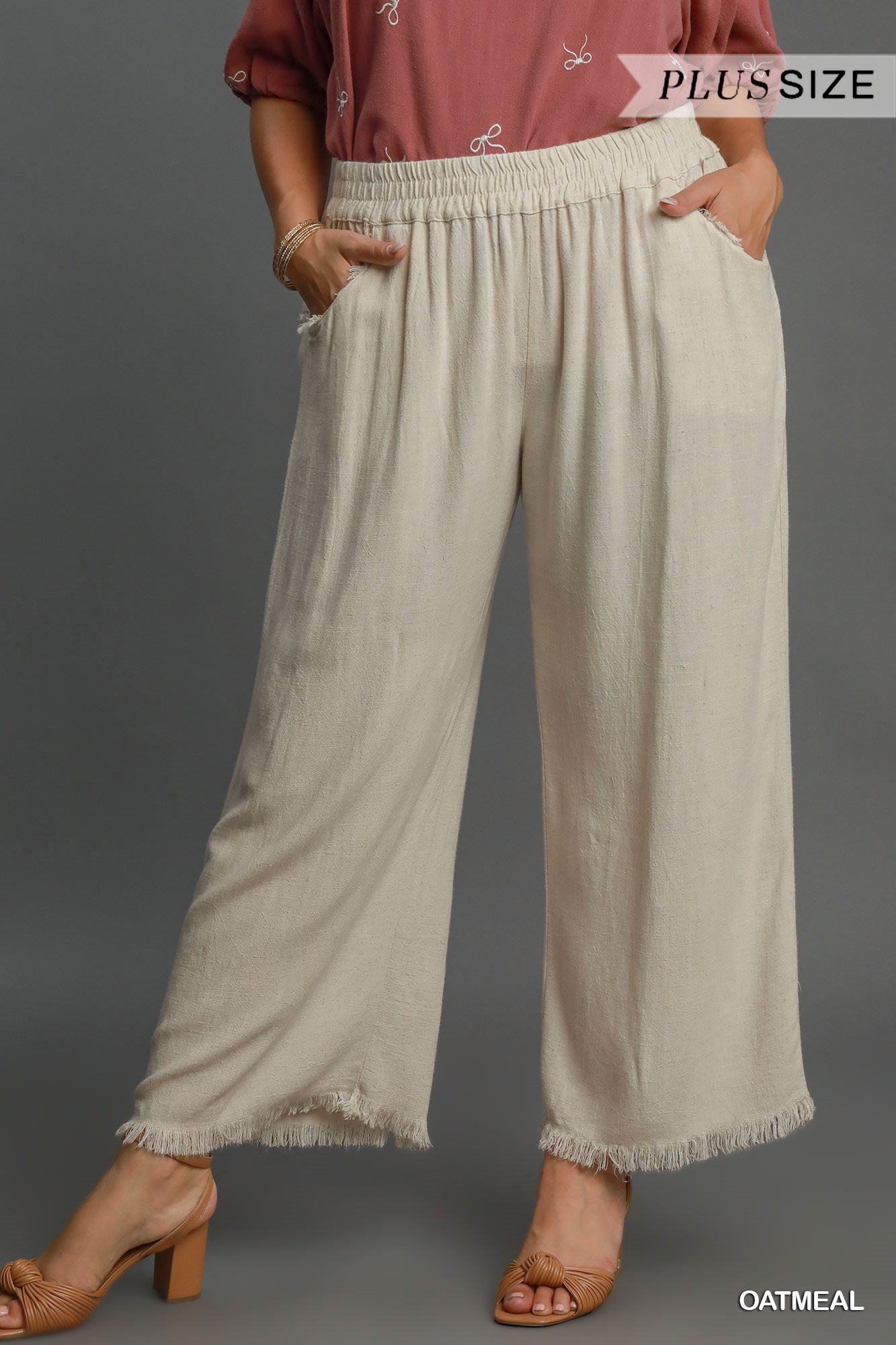 Frayed Hem Wide-Leg Pants - Plus