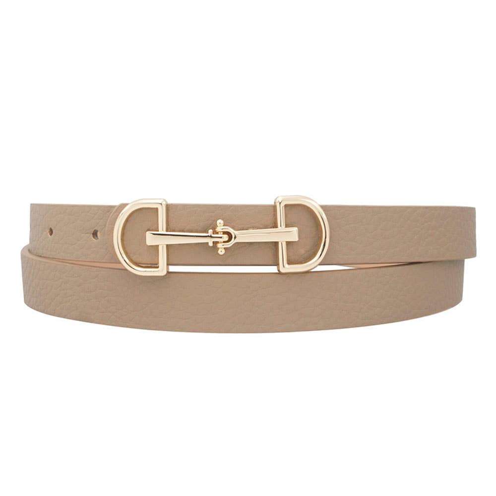 Horse Bit Buckle Skinny Belt Taupe