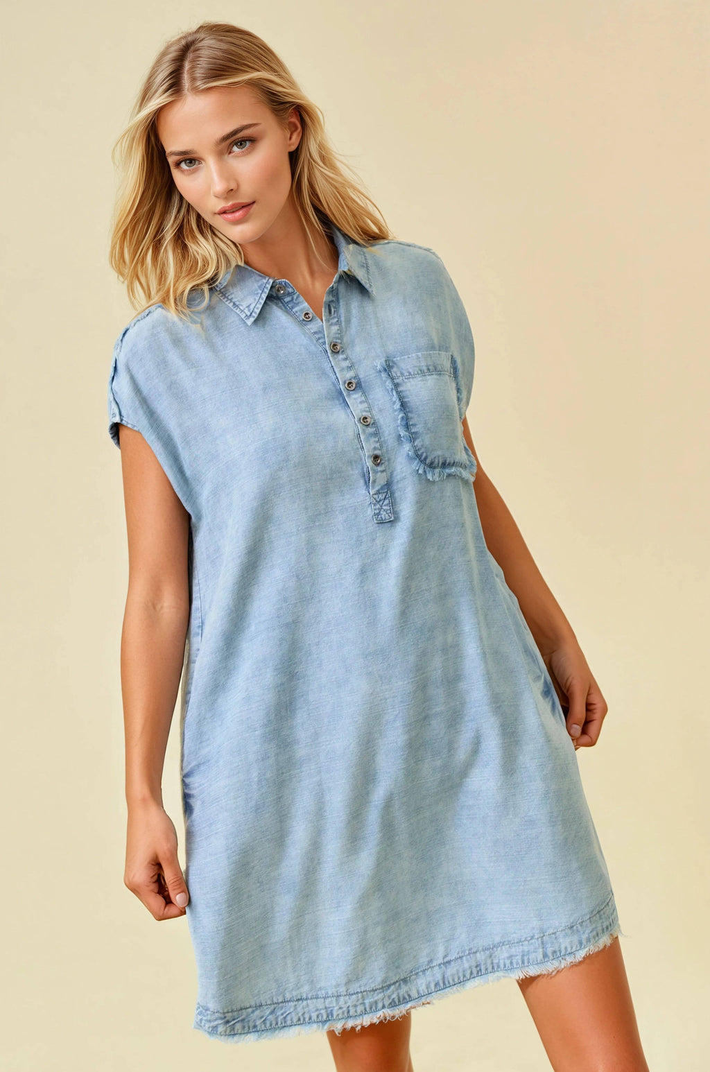 Denim Short Sleeve Mini Dress