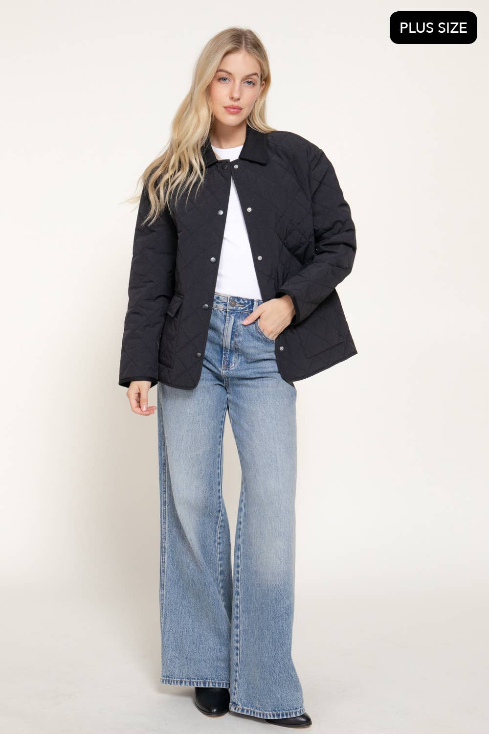 Quilted Jacket - Plus Size: Black