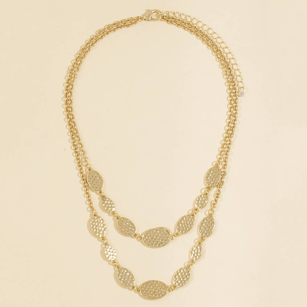 Layered Hammered Oval Station Necklace