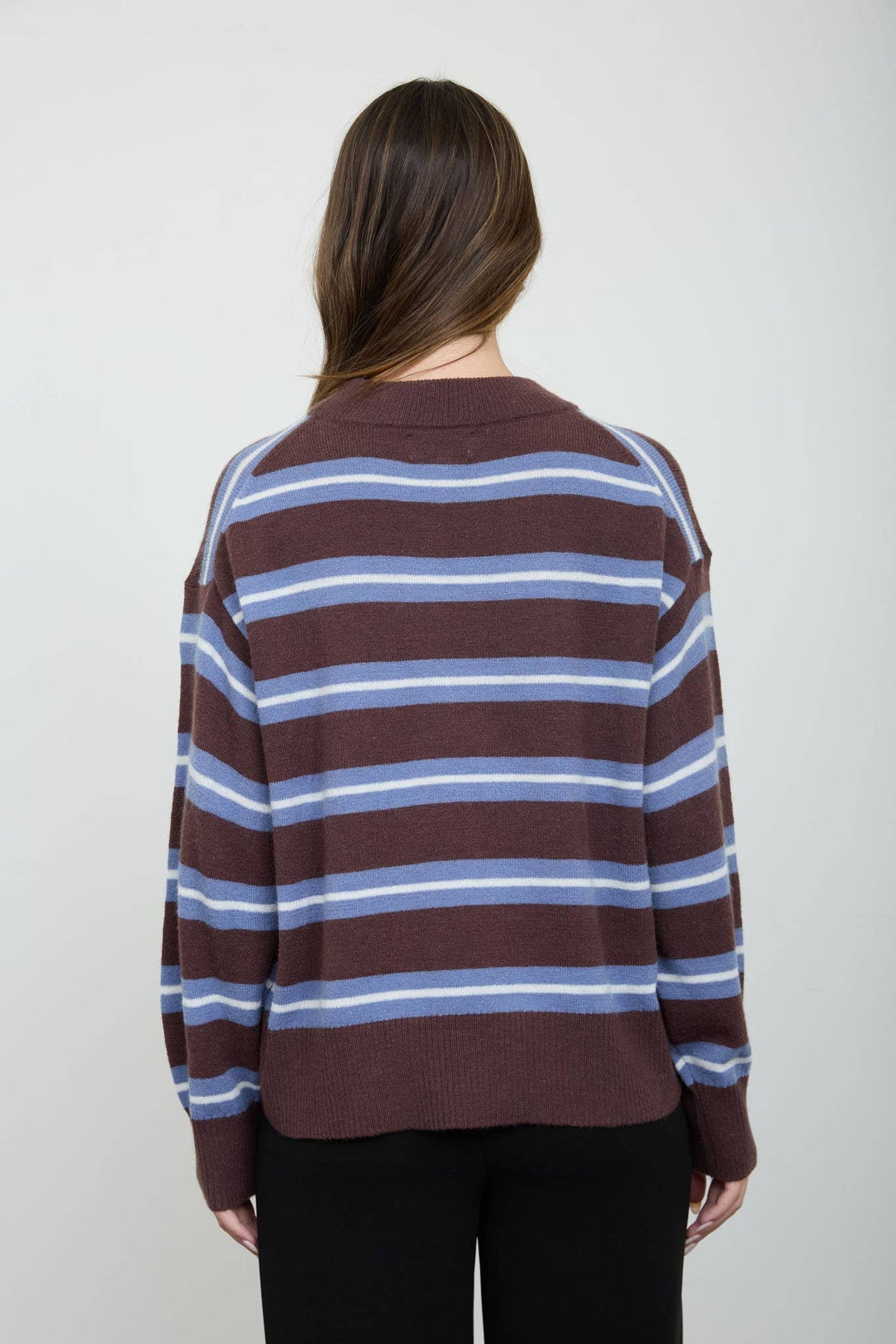 Stripe Crew Neck Relaxed Fit Sweater - Brown Multi