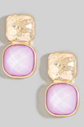 Lavender Hammered Metal Square Stone Earring