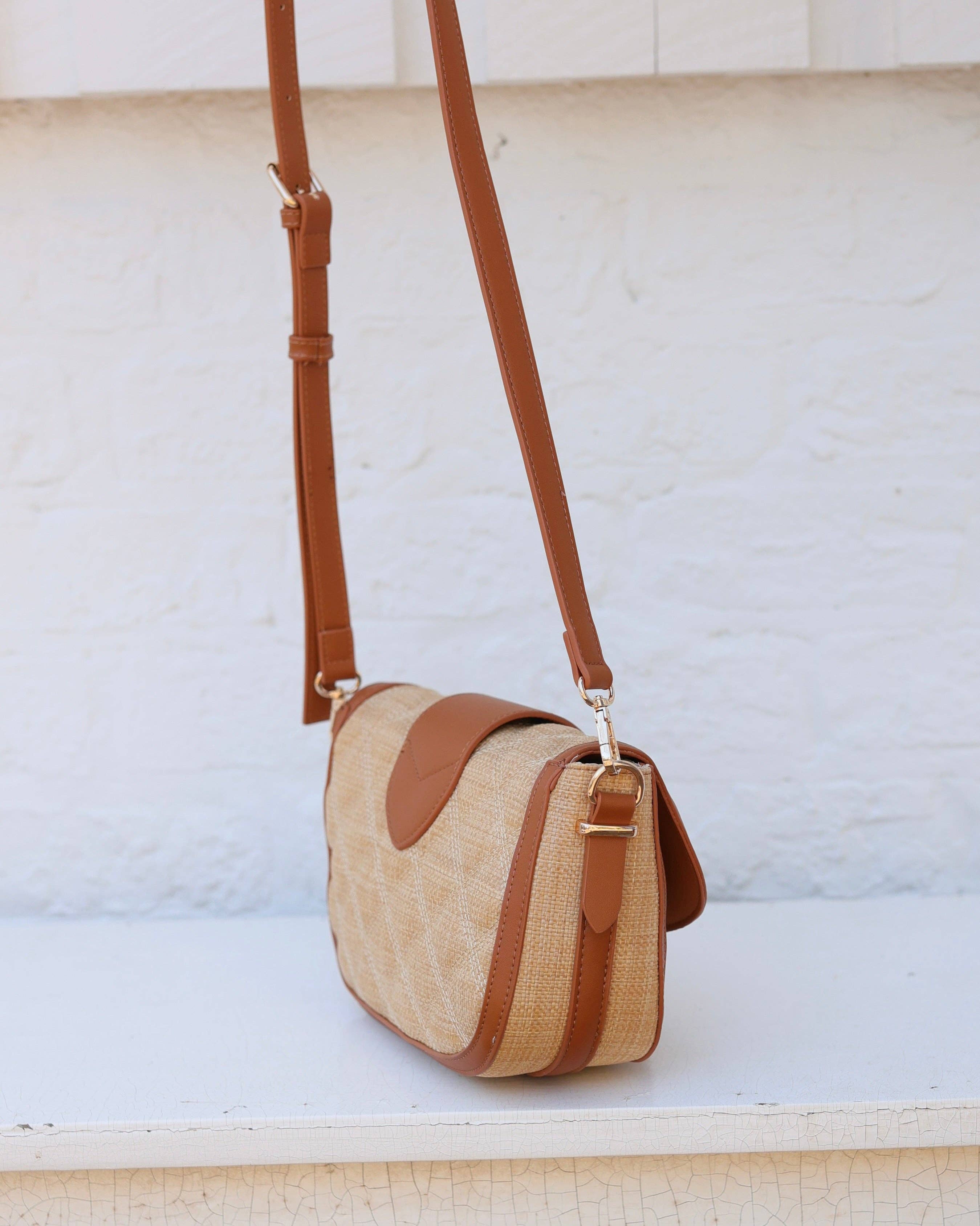 Griffin Crossbody Bag Natural and Saddle