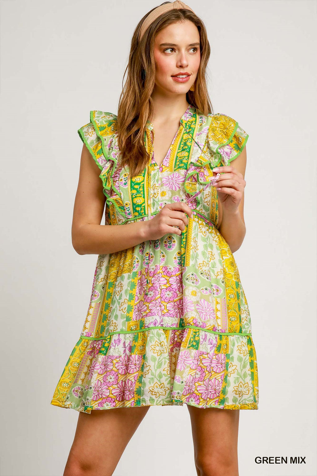Boho Ruffle Sleeve Mini Dress - Mixed