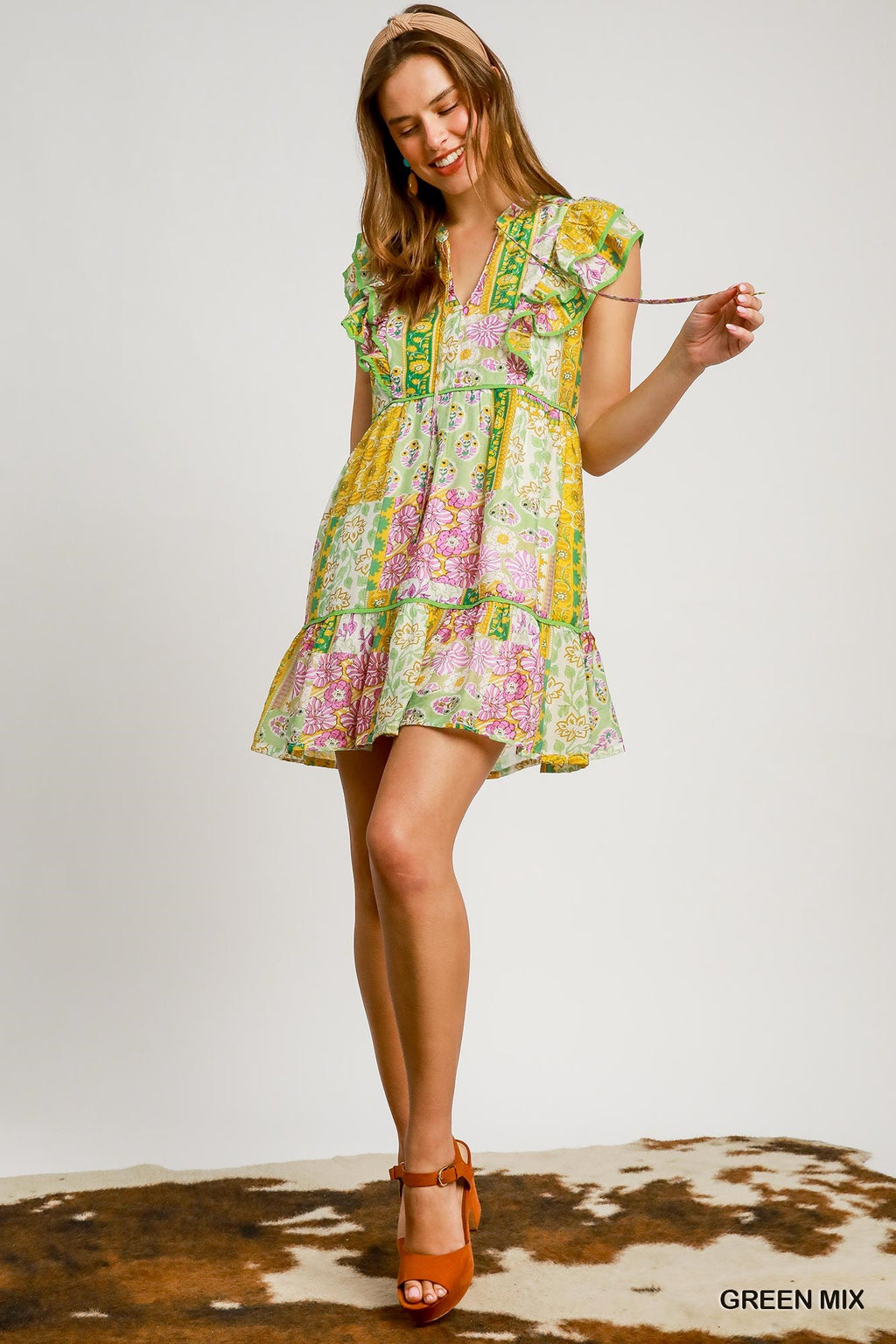 Boho Ruffle Sleeve Mini Dress - Mixed