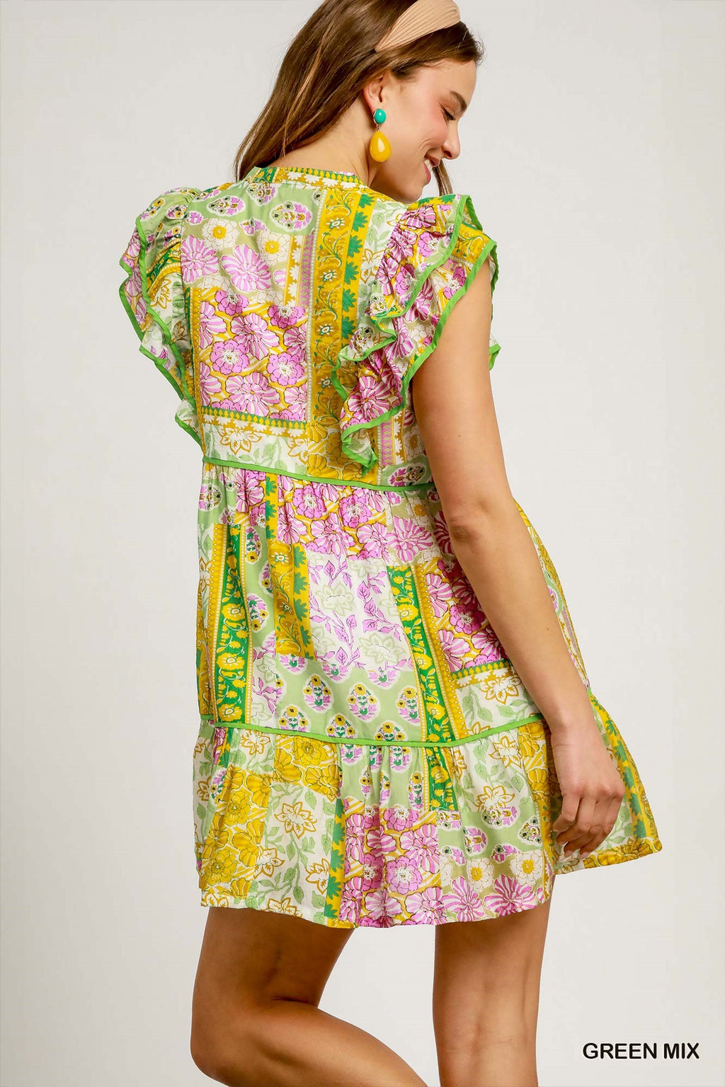 Boho Ruffle Sleeve Mini Dress - Mixed