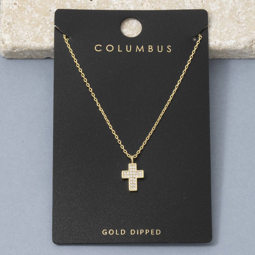 Gold Dipped Cz Pave Cross Necklace