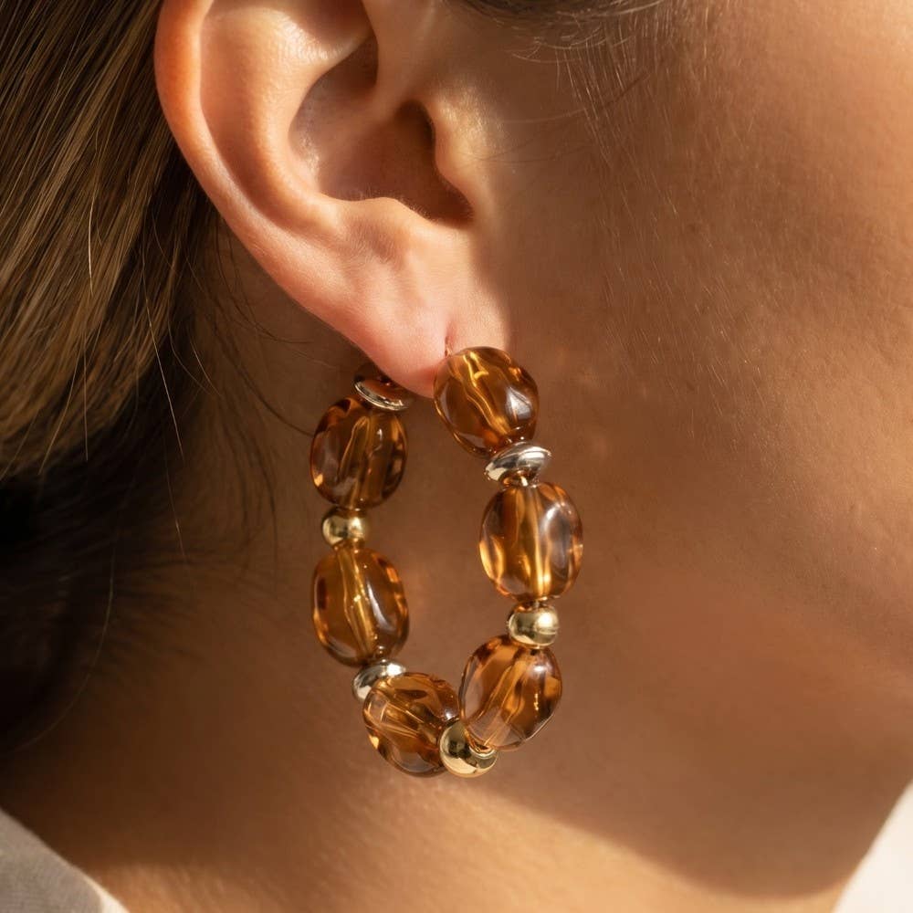 Clear Acrylic Bead Hoop Earrings