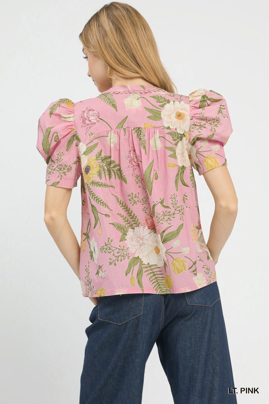 Floral Puff Sleeve Top - Pink