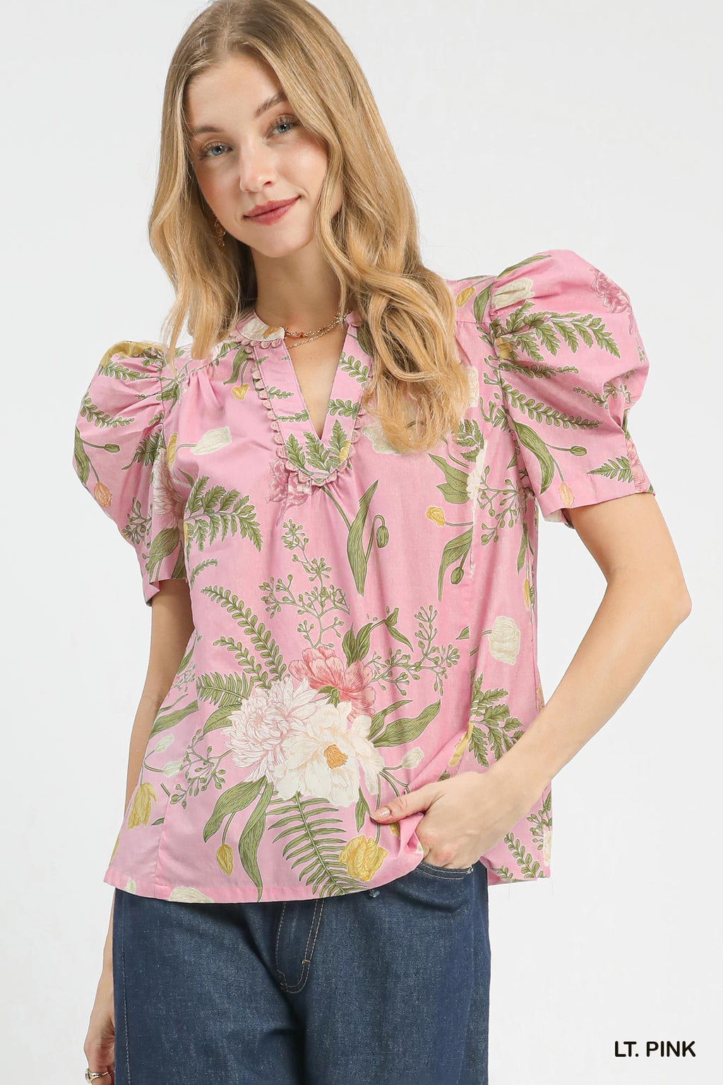 Floral Puff Sleeve Top - Pink