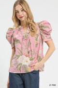 Floral Puff Sleeve Top - Pink