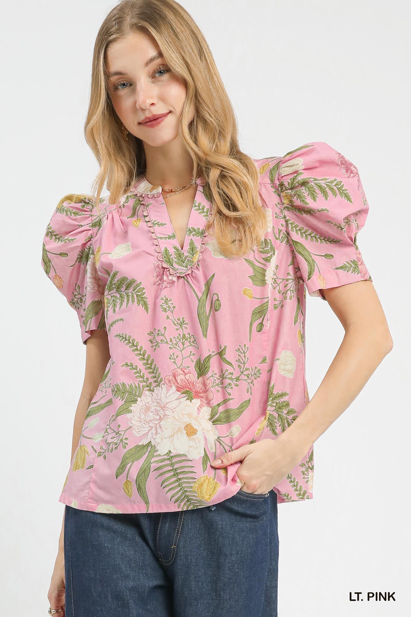 Floral Puff Sleeve Top - Pink