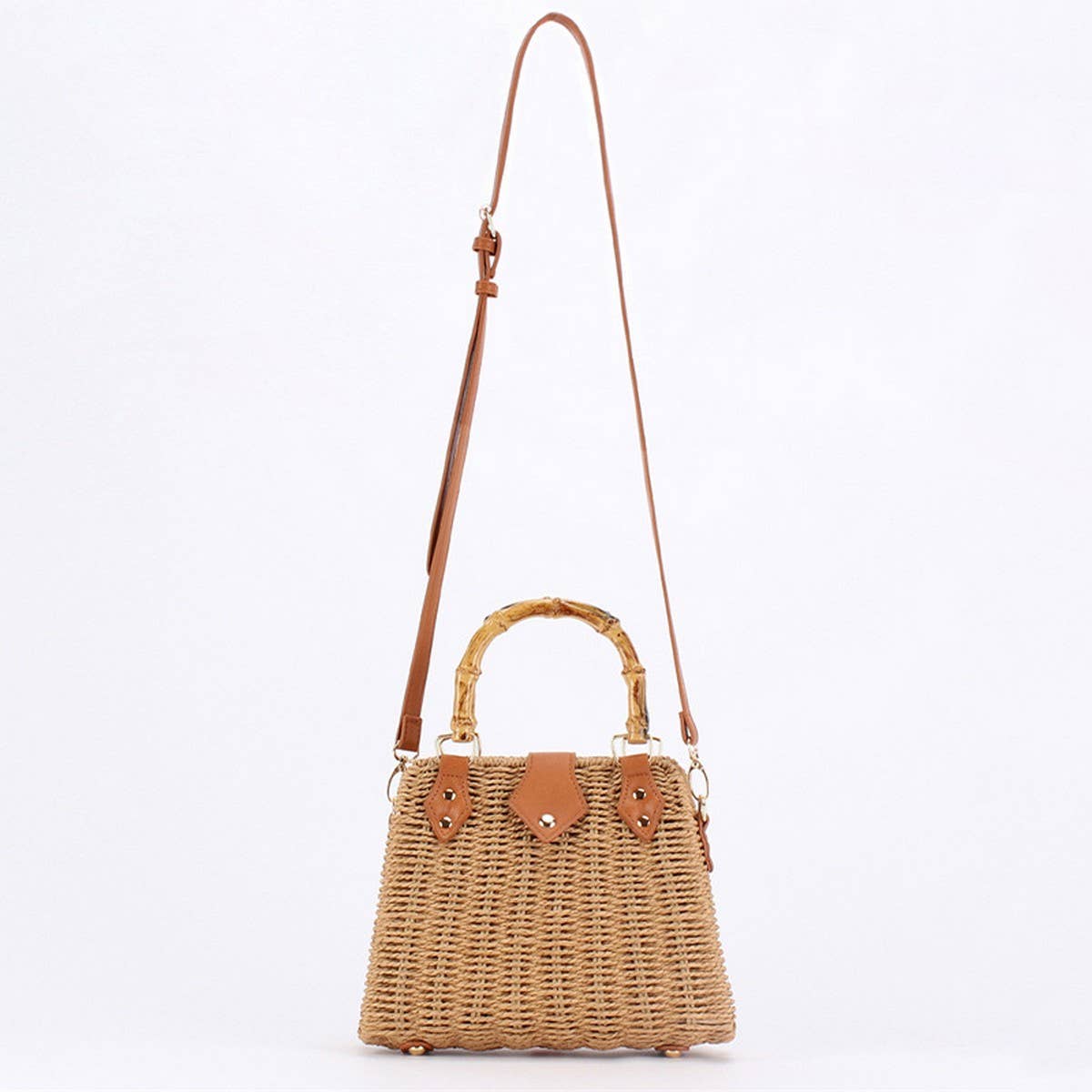 Straw Bag with Bamboo Handle