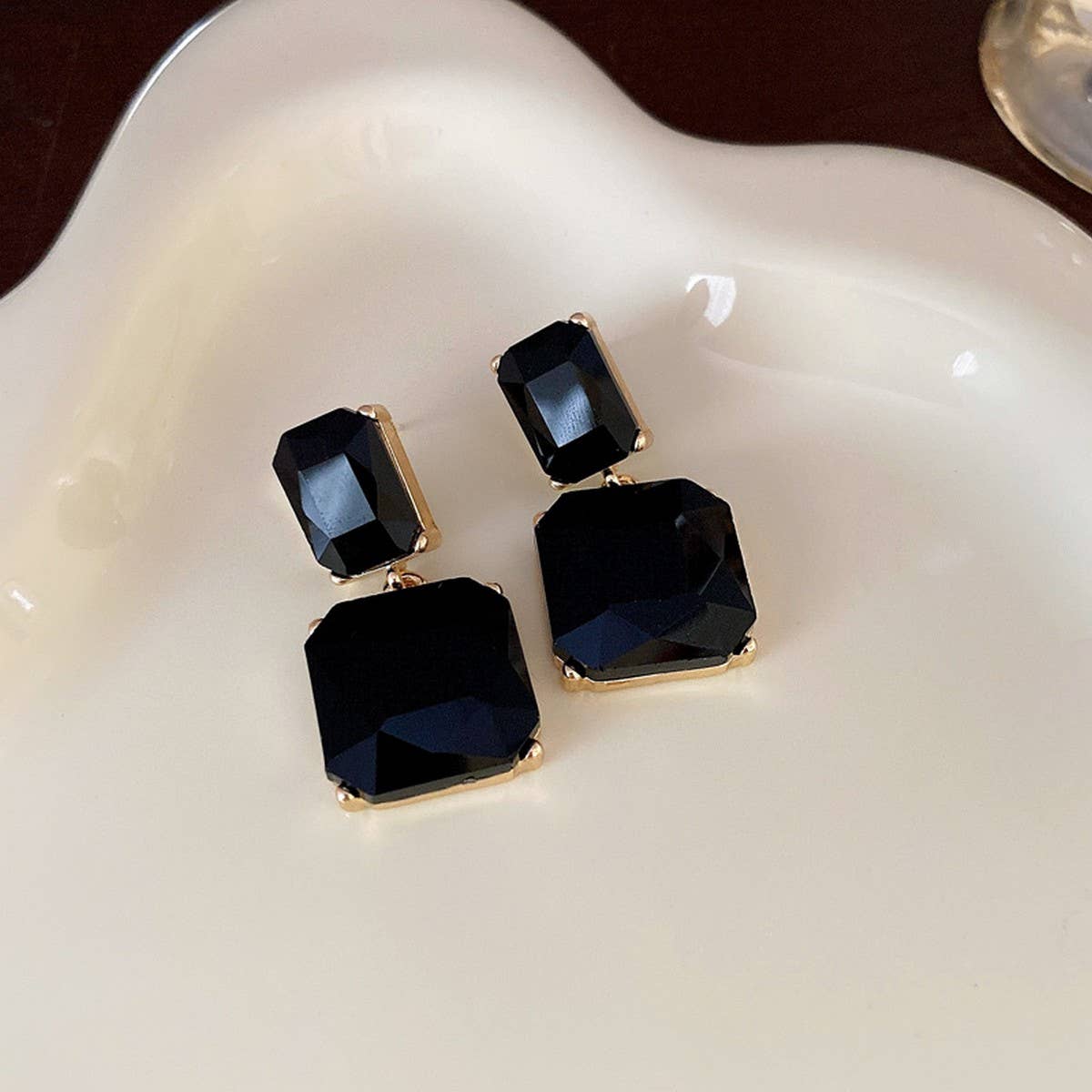 Geometric Drop Earrings- Black