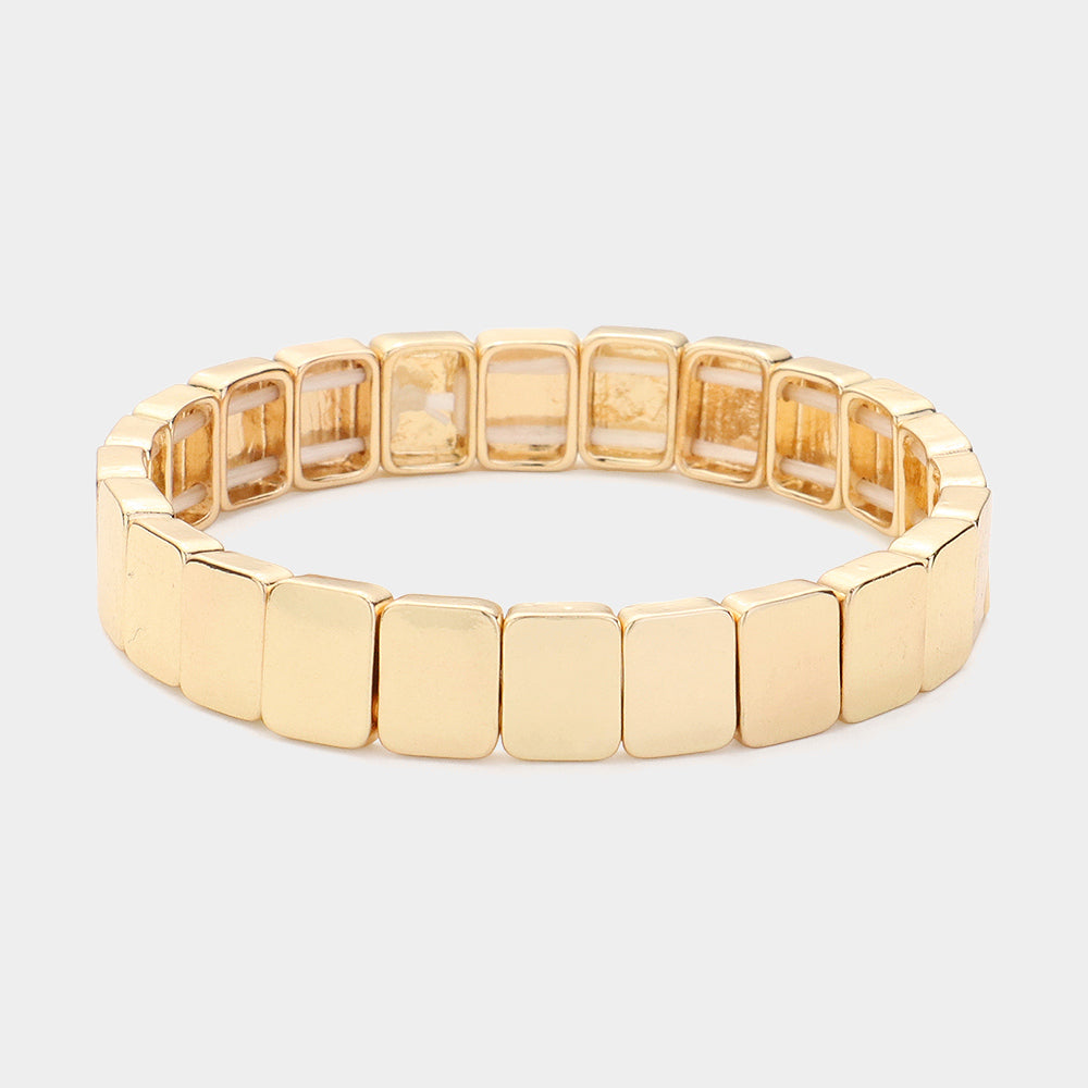 Square Metal Stretch Bracelet - Gold