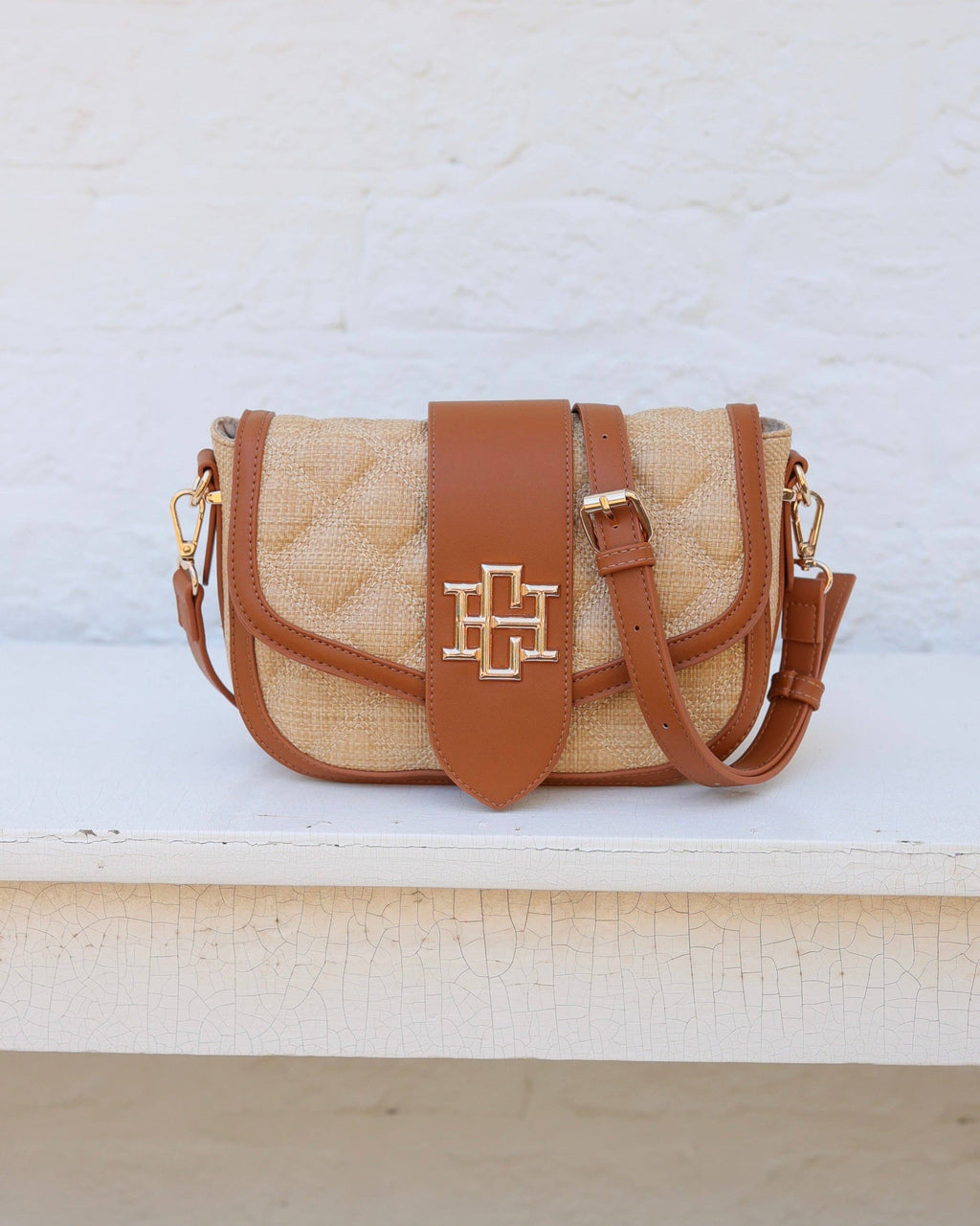 Griffin Crossbody Bag Natural and Saddle