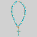 Semi Precious Stone Cross Pendant Necklace: TQ