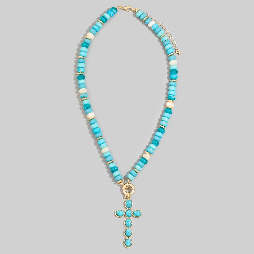 Semi Precious Stone Cross Pendant Necklace: TQ