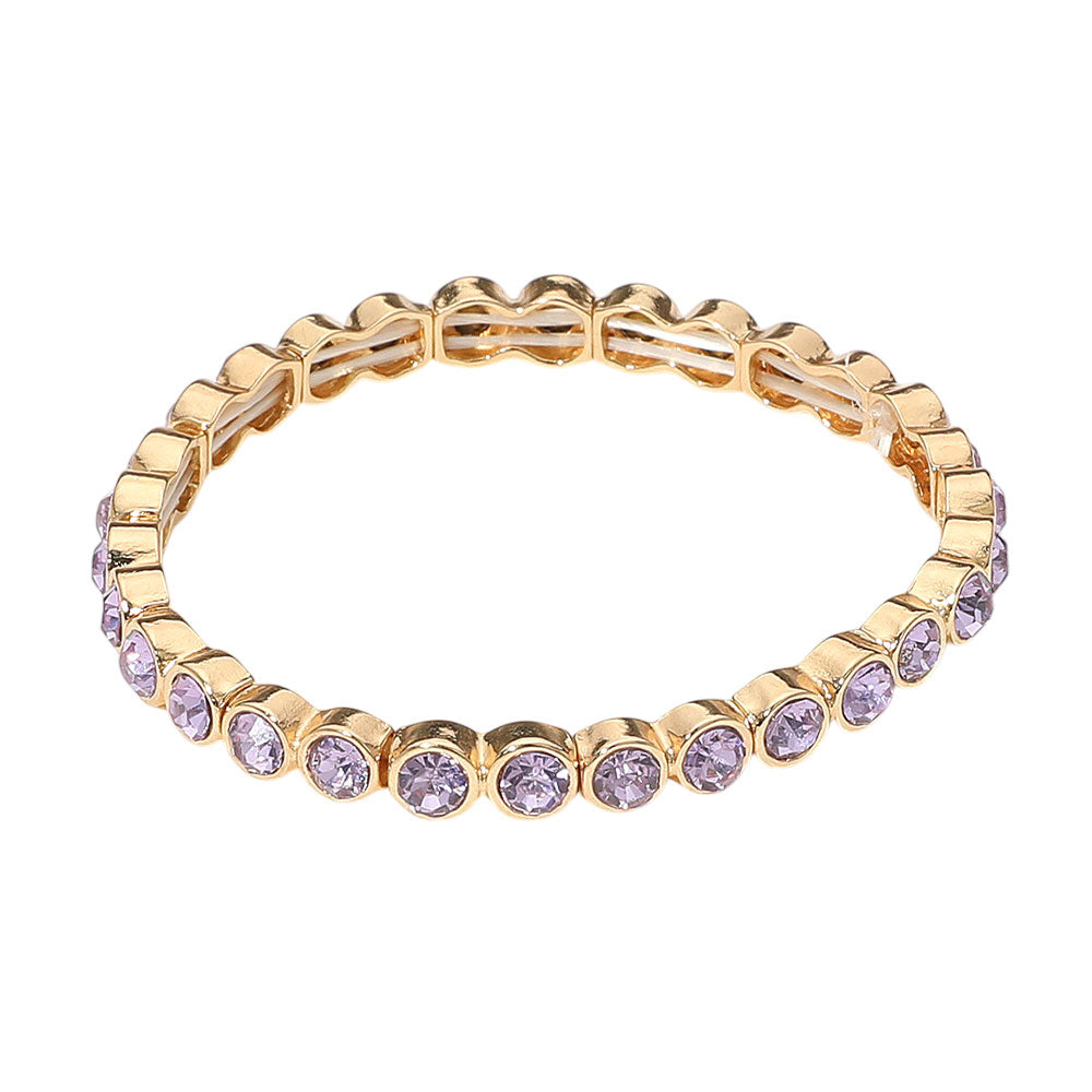 Stone Bezel Stretch Bracelet - Gold, Lavender