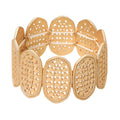 Textured Cutout Oval Panel Wide Stretch Bracelet - Gold