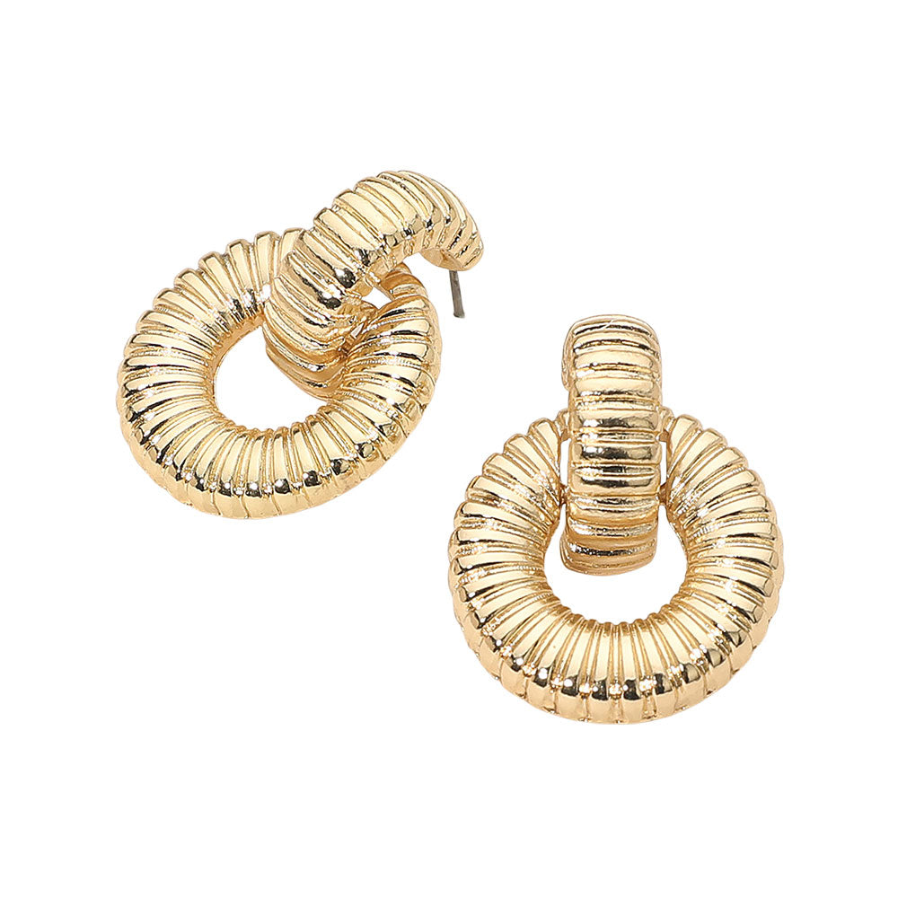 Gold Textured Door Knocker Earrings