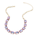 Cushion Rectangular Stone Cluster Link Evening Necklace - Lavender