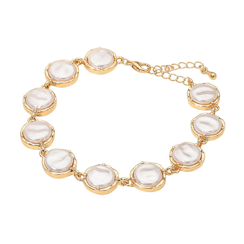 Classic Pearl Disc Cluster Link Bracelet