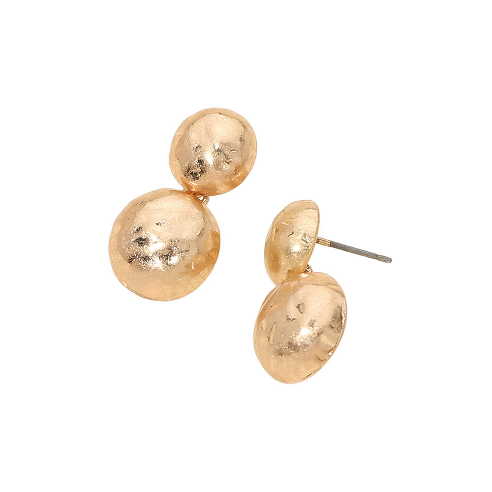 Hammered Metal Double Dome Dangle Earrings