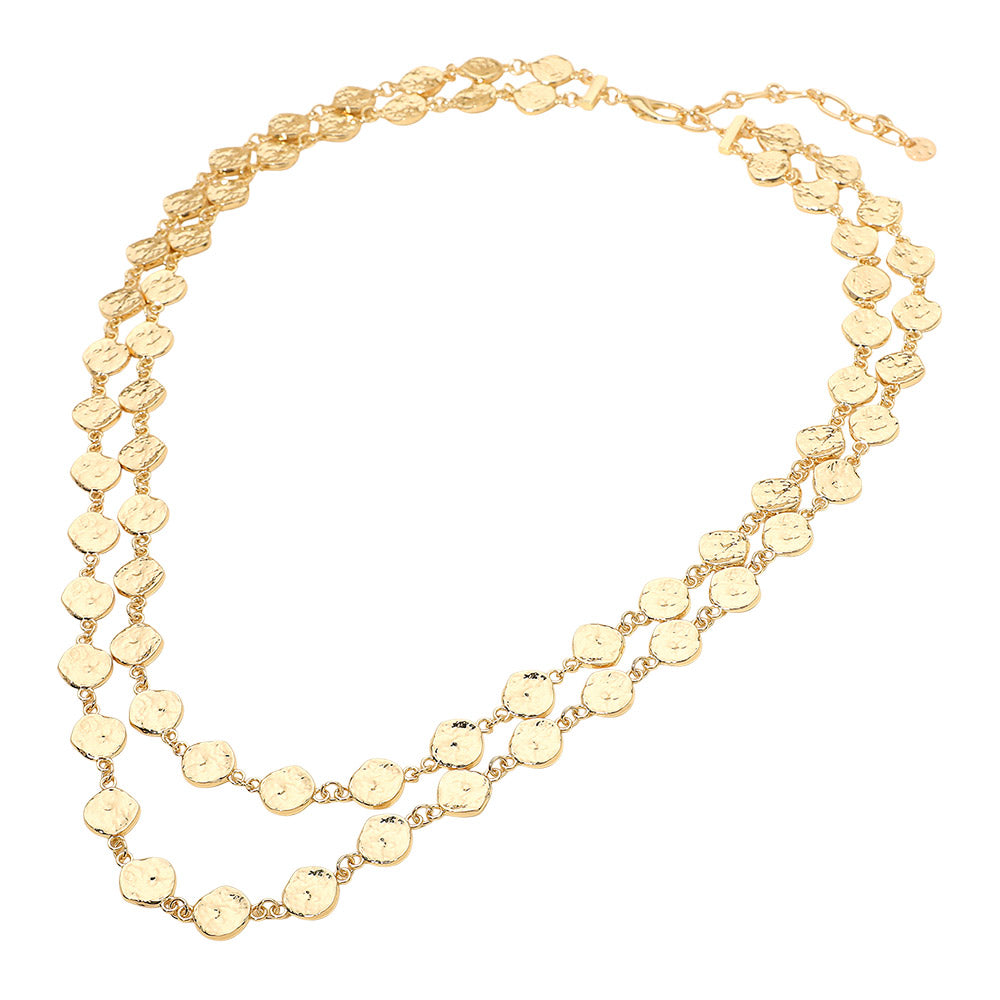 Hammered Metal Disc Link Layered Necklace