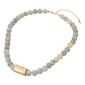 Hammered Metal Bar Accent Marbled Ball Beaded Necklace - Gray