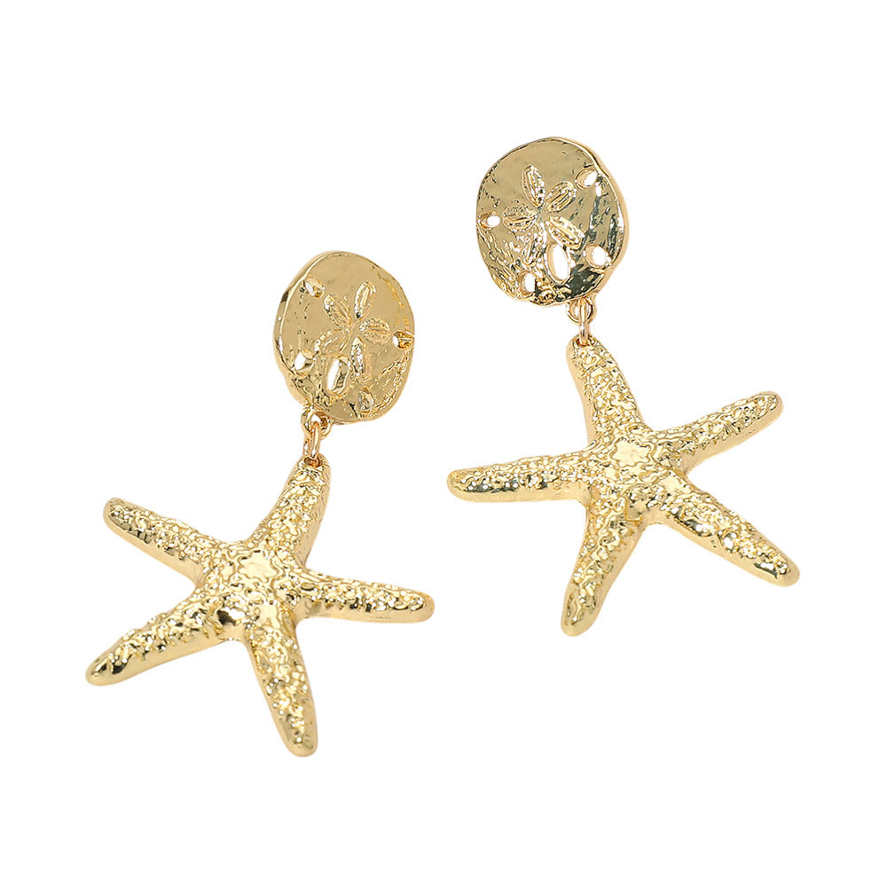 Hammered Metal Starfish Drop Dangle Earrings