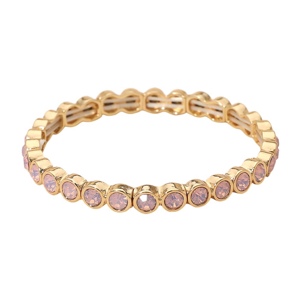 Stone Bezel Stretch Bracelet - Rose